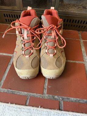 Women's Merrell Tan Hiking Boots with Coral Accents